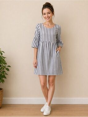 Mia Minx Striped Empire Waist Cotton Dress | Boho Cottagecore Mini